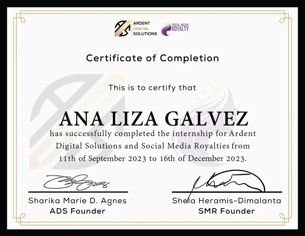 certificate of social media marketing internship